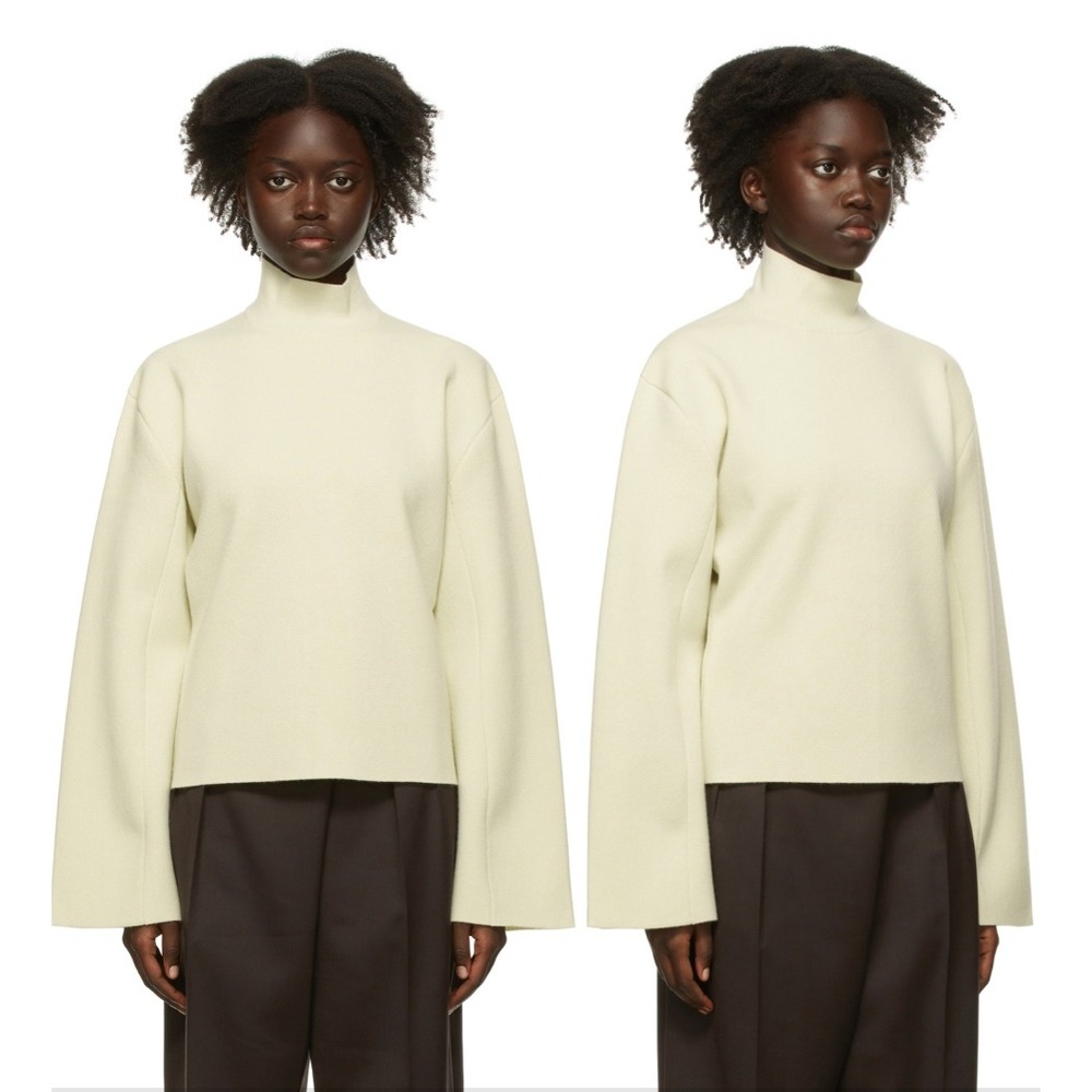 THE ROW Delara Cashmere Sweater M Cream Mock Neck Luxury Minimalist Winter